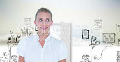 Smiling businesswoman looking away in drawn office