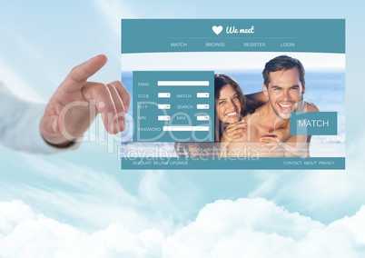 Hand touching a Dating App Interface