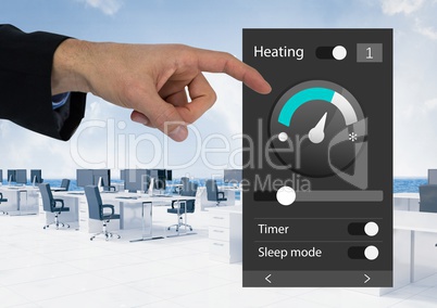 Hand Touching Office automation system heating App Interface