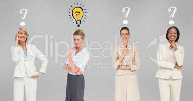 Businesswomen with light bulb and question marks