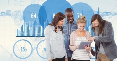 Casual business people using tablet PC against graph