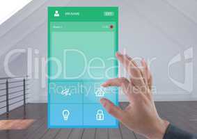 Hand touching a Home automation system App Interface