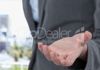 Midsection of businesswoman gesturing