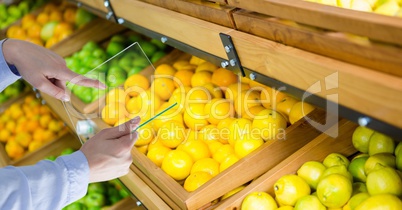 Hands taking picture of lemons with transparent device