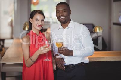Portrait of couple toasting wine glasses
