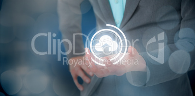 Composite image of businesswoman gesturing against white background