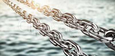 Composite image of digitally generated image of 3d silver metallic chains