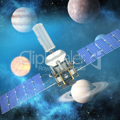Composite image of 3d image of modern power solar satellite