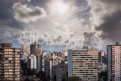 Composite image of blue sky with white clouds