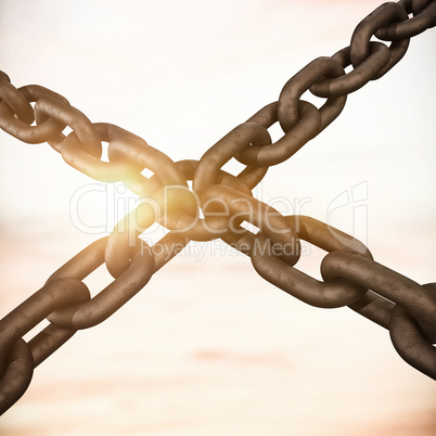 Composite image of closeup 3d image of chains in cross shape