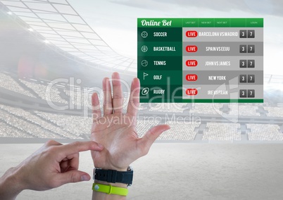 Hand counting with a Betting App Interface stadium