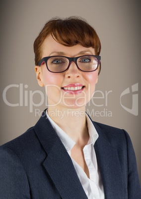 Close up of business woman smiling against brown background