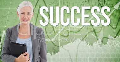 Businesswoman by success text on screen