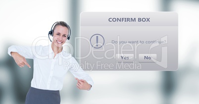 Customer support executive pointing by dialog box