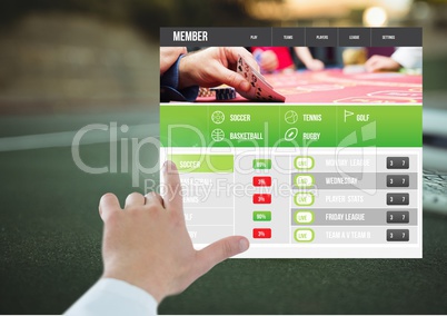 Hand touching a Betting App Interface tennis