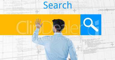 Rear view of businessman touching search screen
