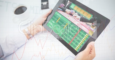 Cropped image of businesswoman using tablet PC with overlay