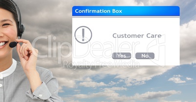 Customer service executive wearing headset by dialog box