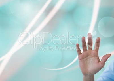 Hand open with abstract curved background