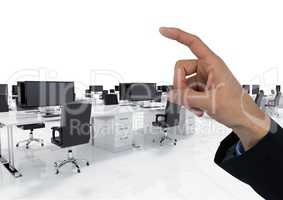 Hand pointing in  air of computer desks office