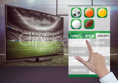 Hand touching a Betting App Interface television