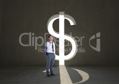 Businessman standing at dollar shape doorway