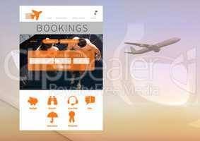 Bookings Holiday break App Interface with airplane
