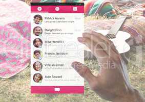Hand touching Social Media Messenger App Interface