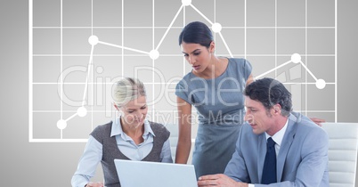 Business people using laptop against graph