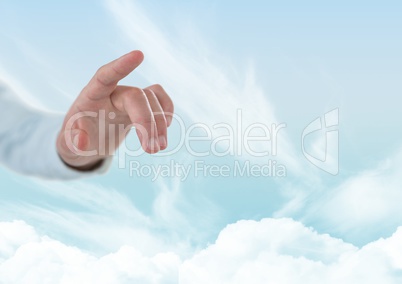 Hand of God in cloudy heavenly sky