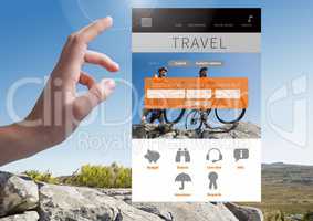 Hand Touching Travel App Interface