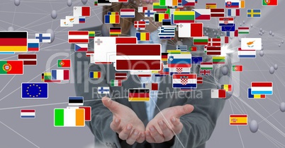 Various flags over hands
