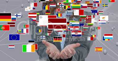 Various flags over hands