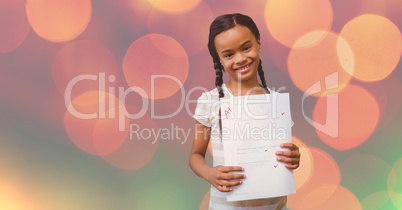 Portrait of girl showing A plus grade over bokeh