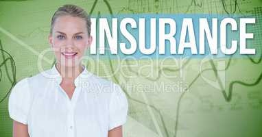 Smiling businesswoman against insurance text