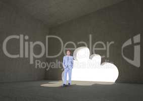 Businessman standing by cloud shape doorway