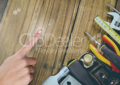 Hand pointing on DIY table