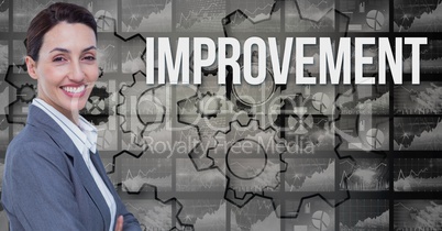 Smiling businesswoman by improvement text