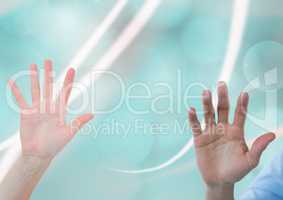 Hands open with abstract curvy background