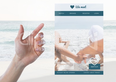 Hand touching a Dating App Interface