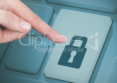 Hand Touching security key button on keyboard