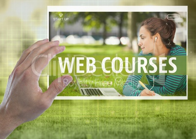 Hand touching a Web courses App Interface