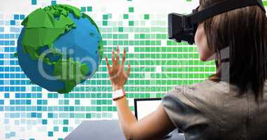 Woman looking at low poly on VR glasses