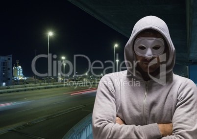 Criminal man with night road