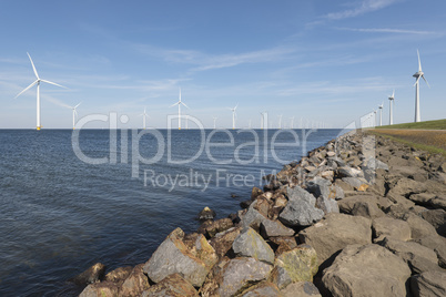 Wind farm in the water and on land.