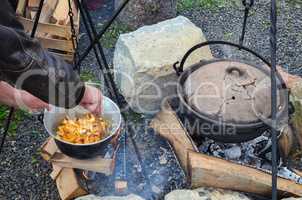 Preparing mushrooms and venison goulash