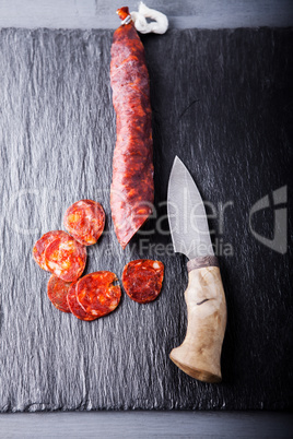 Spanish chorizo and a knife