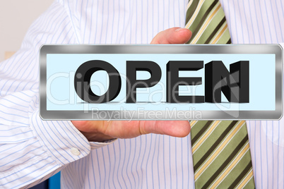 Man holds sign with inscription,