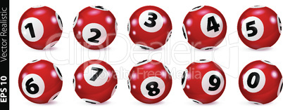Red lottery number balls isolated