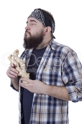 Farmer with a root of ginger
